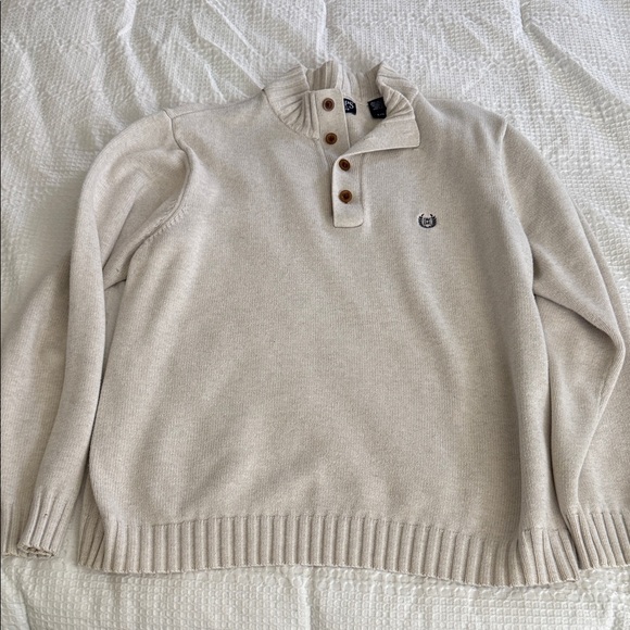 Chaps Cream Crewneck Sweater with Button Detail - Picture 1 of 2